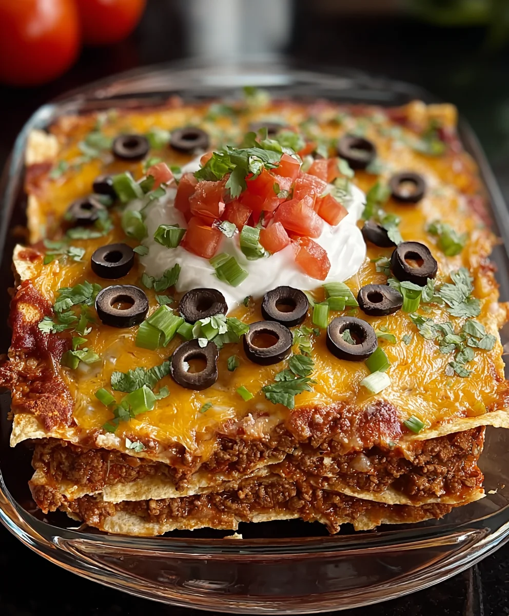 Easy Beef Layered Taco Bake Recipe-Family Favorite