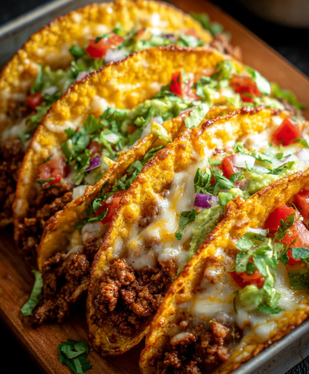 Crispy Cheesy Beef Tacos - Oven Baked & Loaded