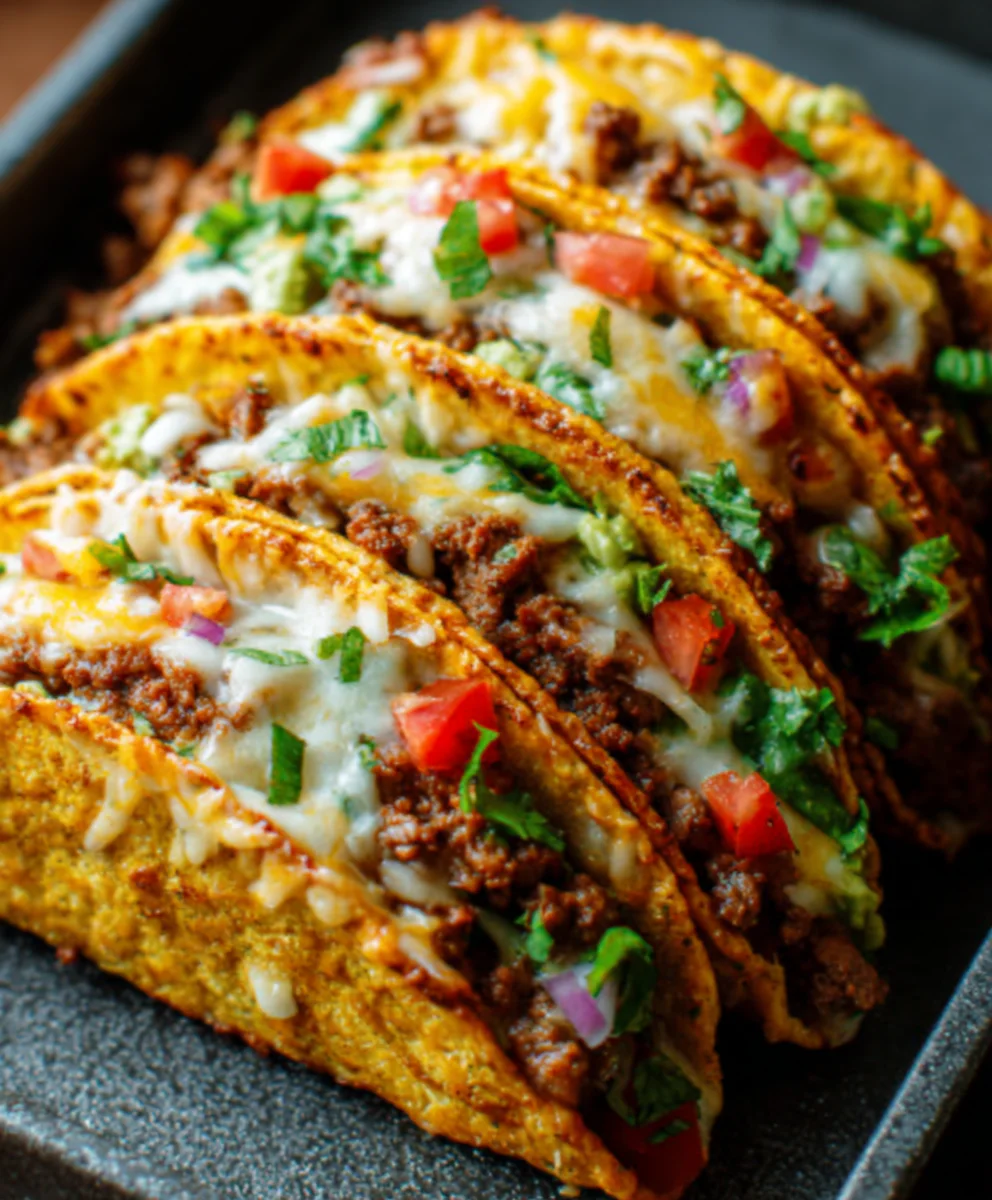 Crispy Cheesy Beef Tacos - Oven Baked & Loaded