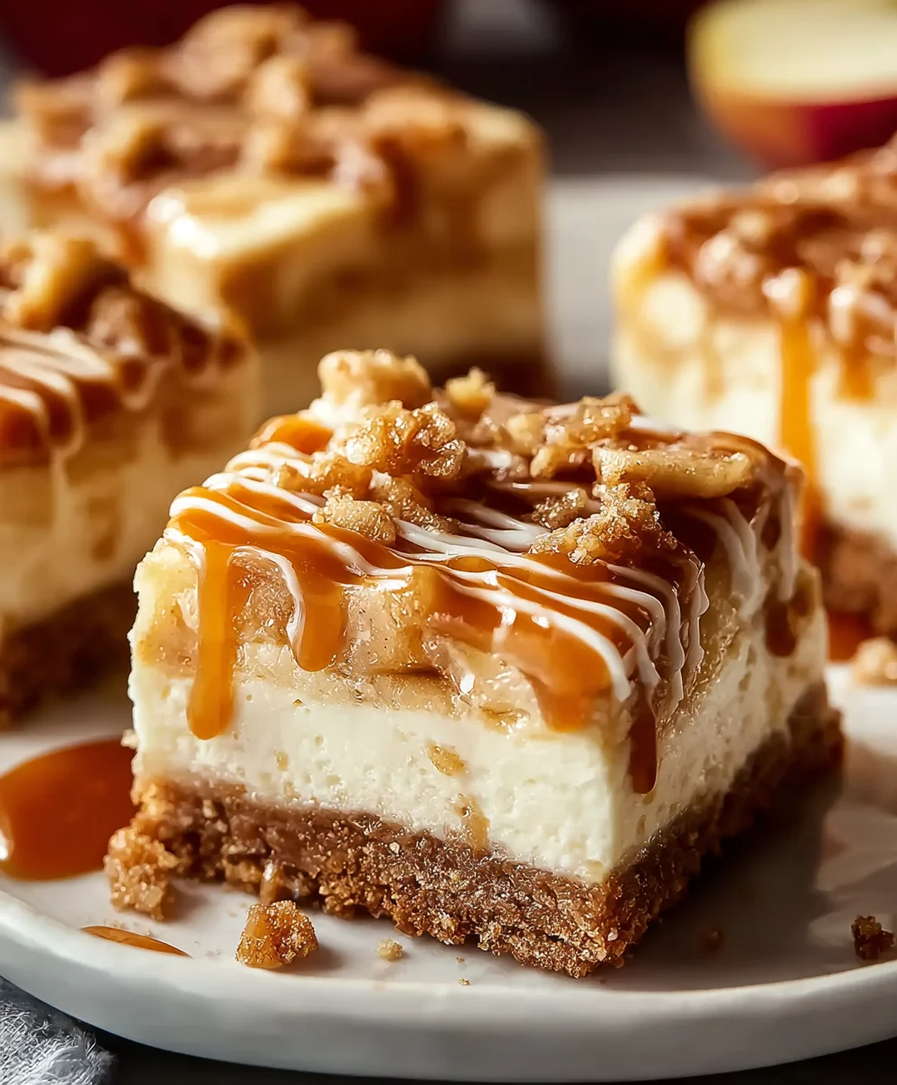 Caramel Apple Cheesecake Bars-Decadent Fall Dessert