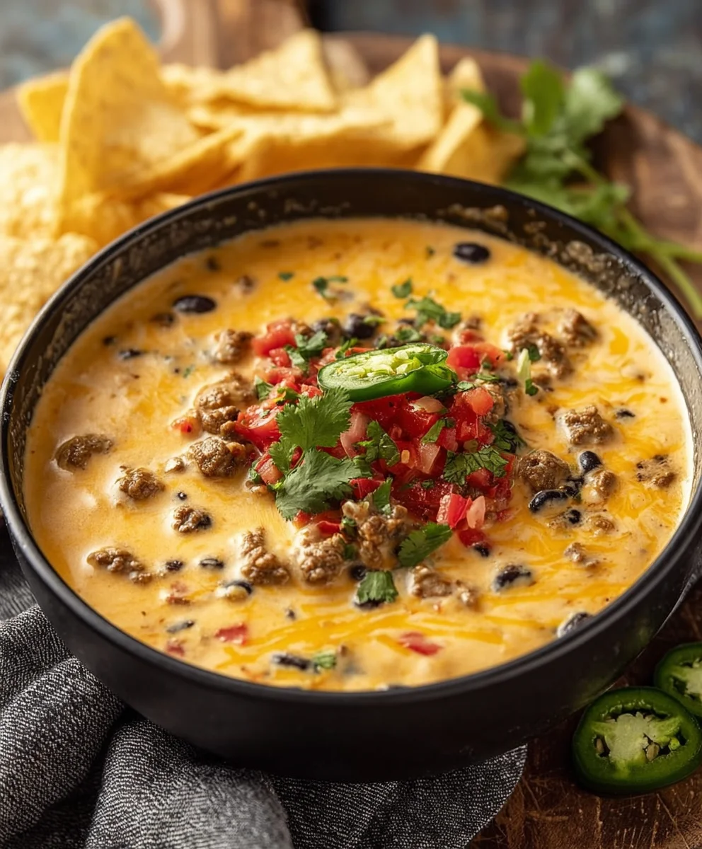 Cowboy Queso Dip- Easy Beef and Cheese Recipe