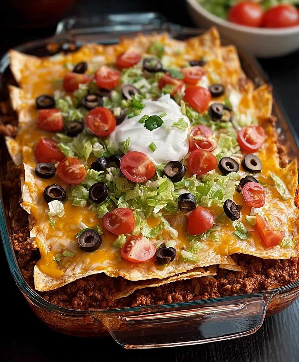 Easy Beef Layered Taco Bake Recipe-Family Favorite