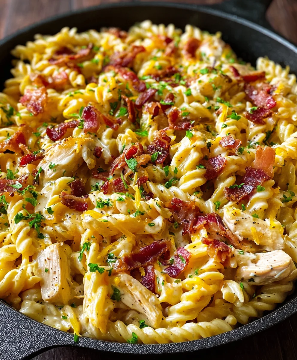 Creamy Ranch Beef Beef Bacon Chicken Pasta - Easy One-Pan