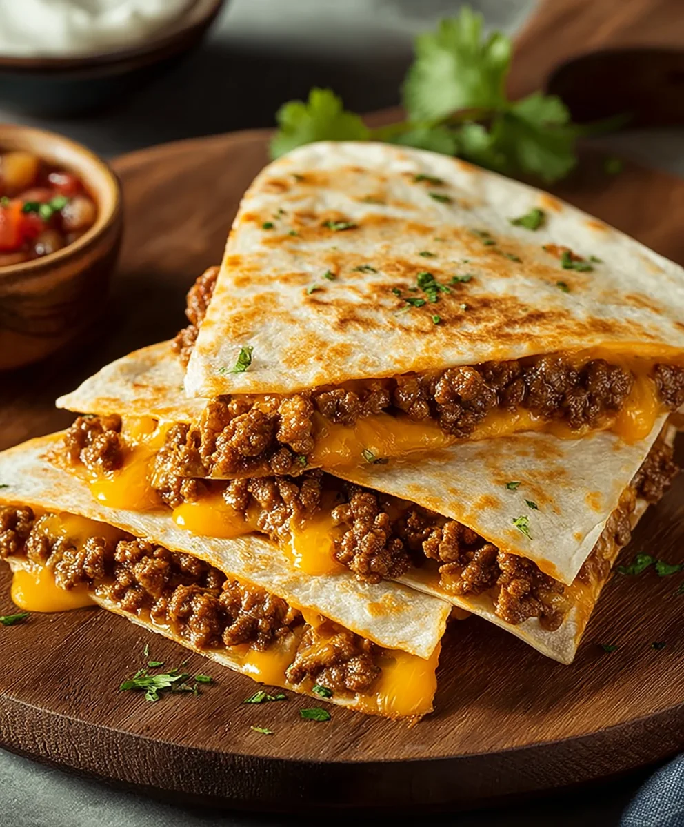 Cheesy Ground Beef Quesadillas- Easy Weeknight Dinner