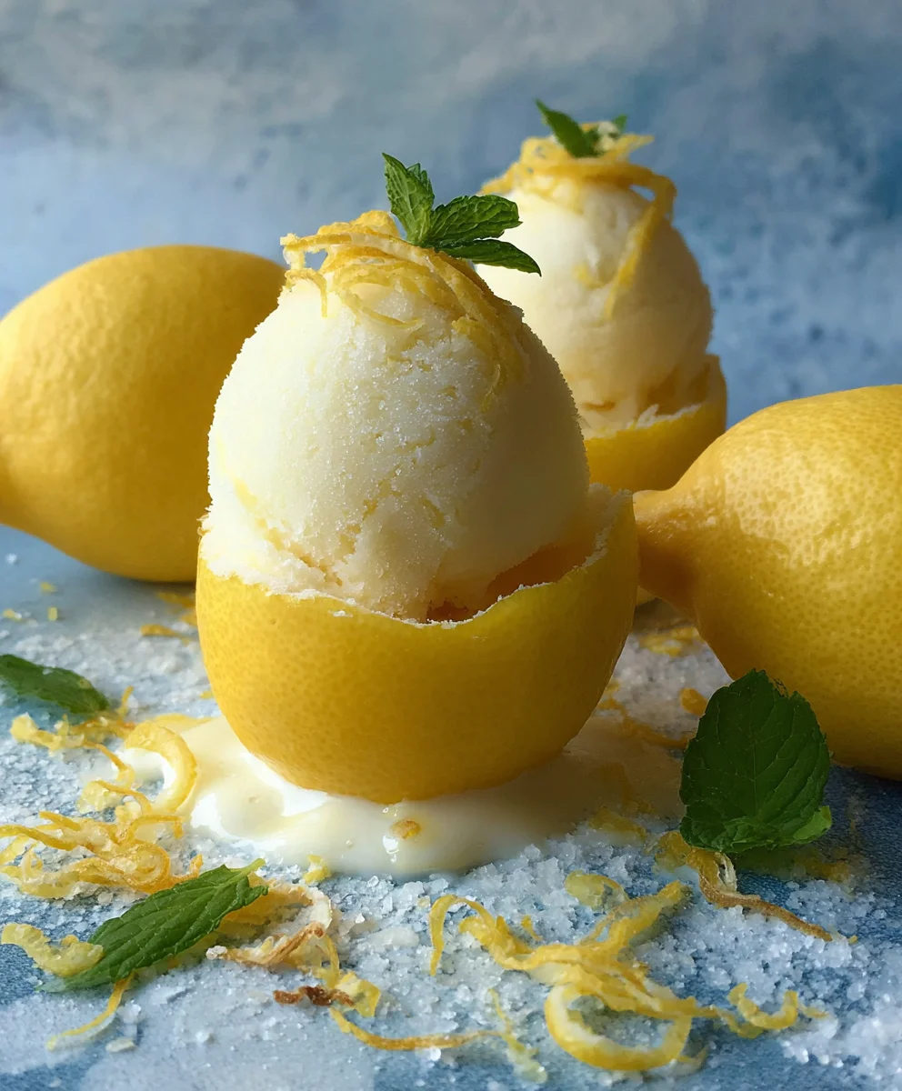 Lemon Sorbet Frozen-Shell Dessert- Refreshing Treat