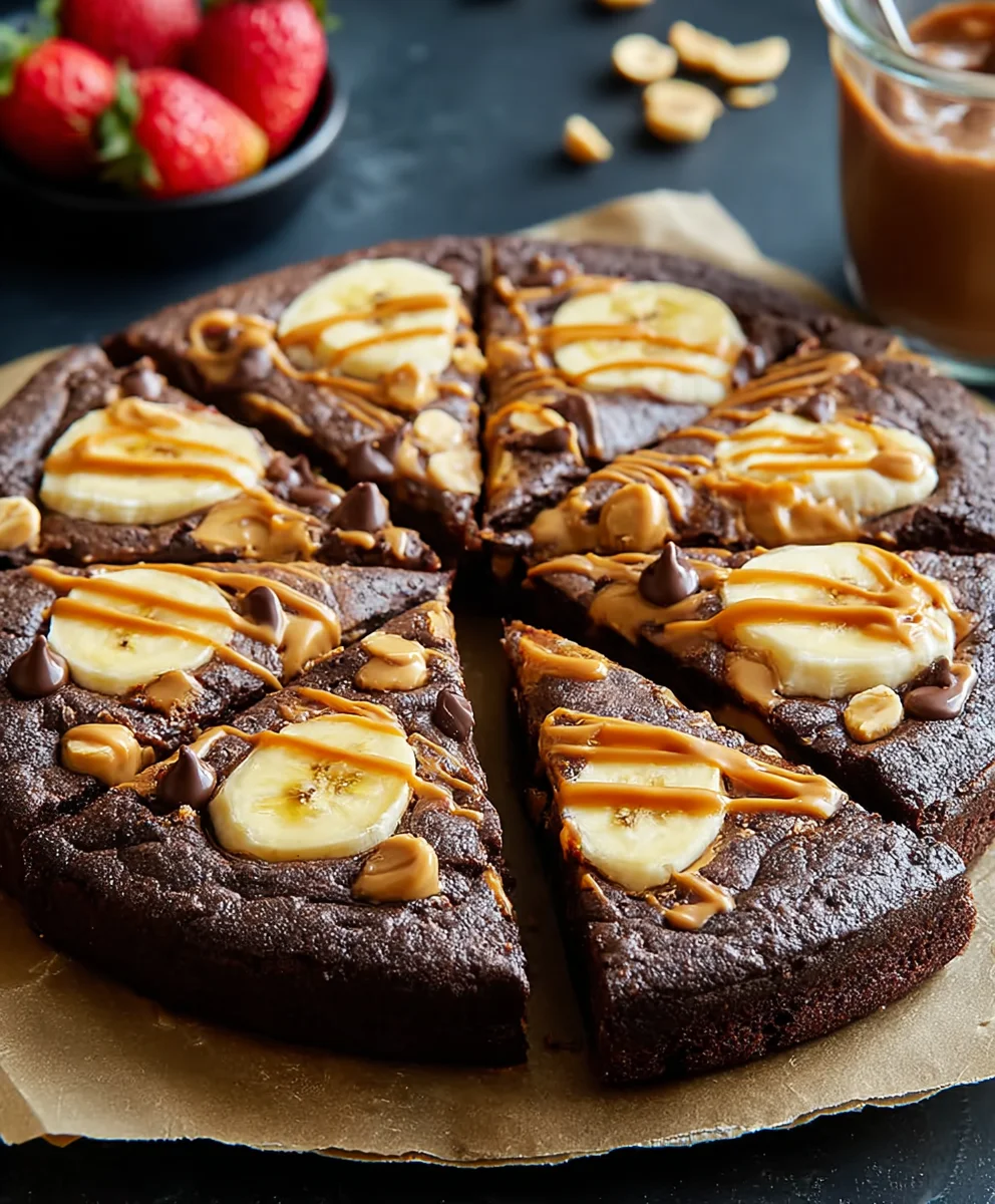 Chocolate Peanut Butter Brownie Pizza-Decadent Dessert