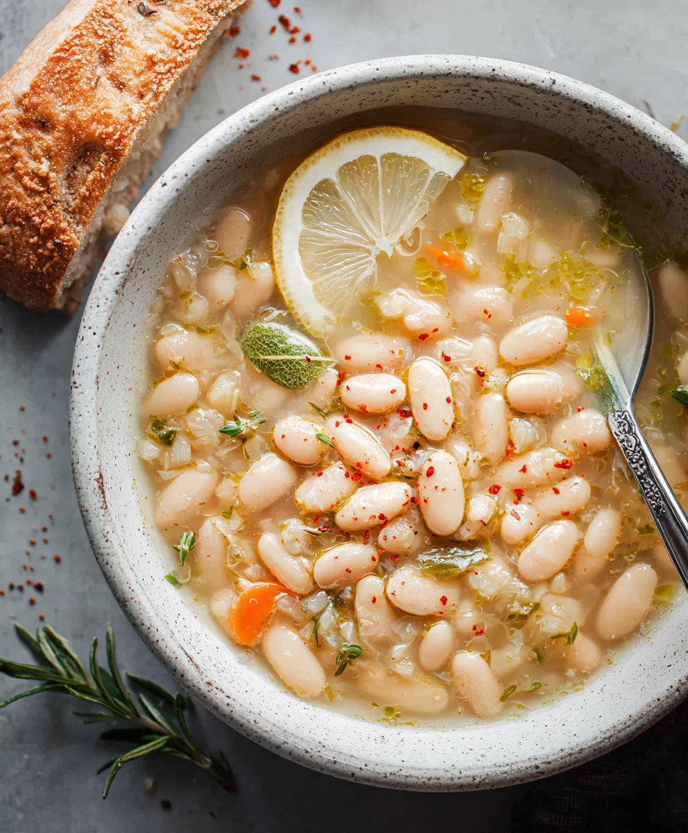 Greek White Bean Soup - Garlic Lemon Comfort