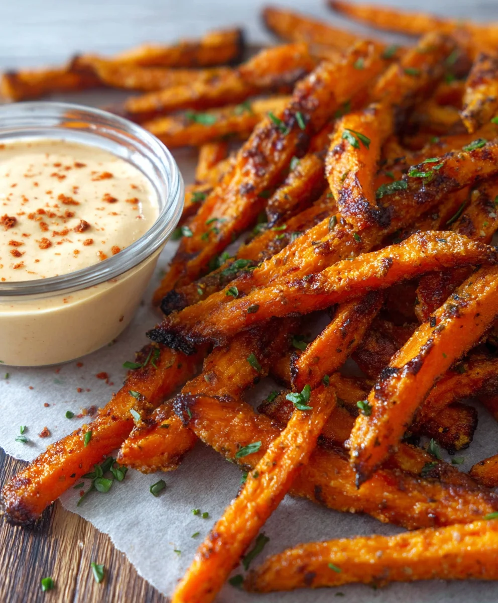 Baked Carrot Fries - Easy Paprika Garlic Aioli Dip