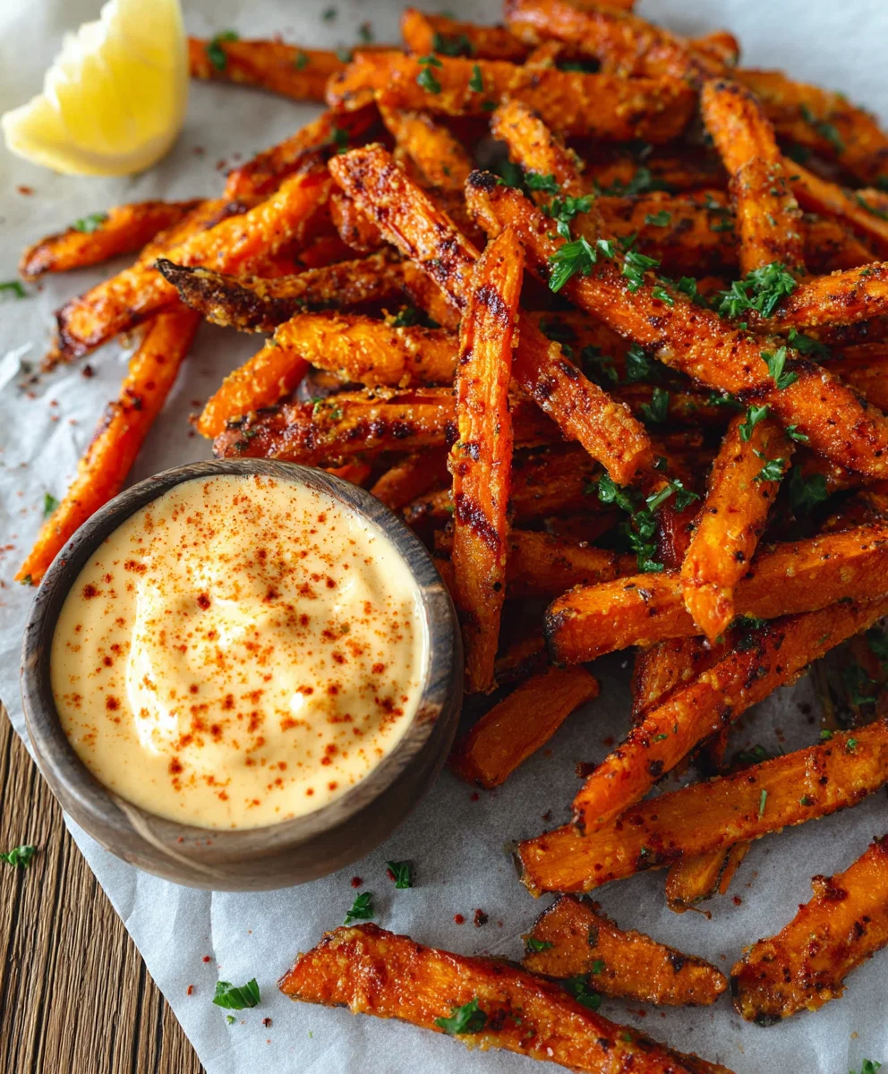 Baked Carrot Fries - Easy Paprika Garlic Aioli Dip