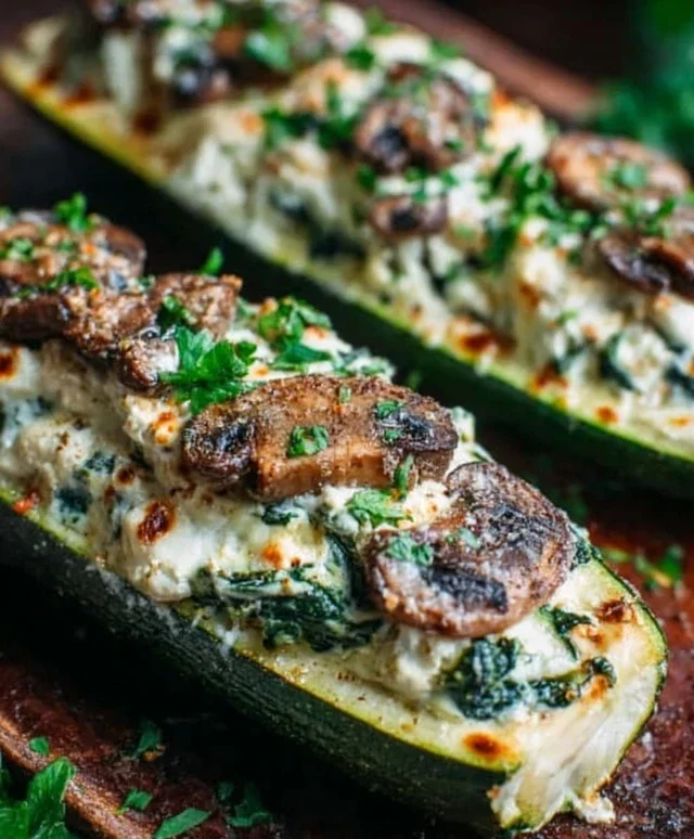 Spinach, Mushroom, and Ricotta Stuffed Zucchini Boats Recipe