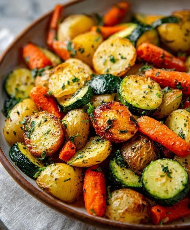 Garlic Herb Roasted Potatoes Carrots and Zucchini