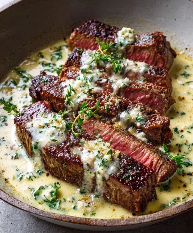 Garlic Butter Steak With Parmesan Cream Sauce