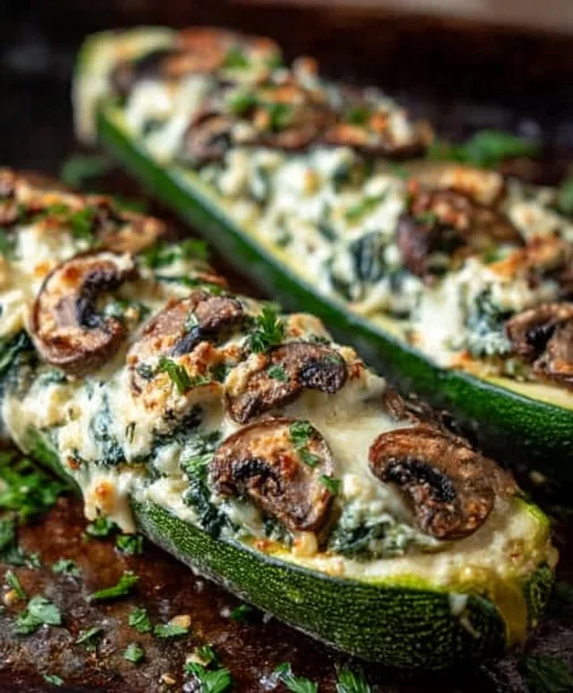 Spinach, Mushroom, and Ricotta Stuffed Zucchini Boats Recipe