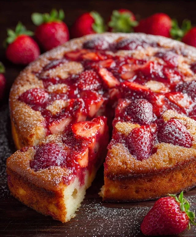 Easy Strawberry Cake with Strawberry Sauce
