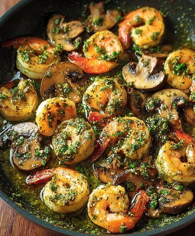 Pesto Shrimp with Mushrooms