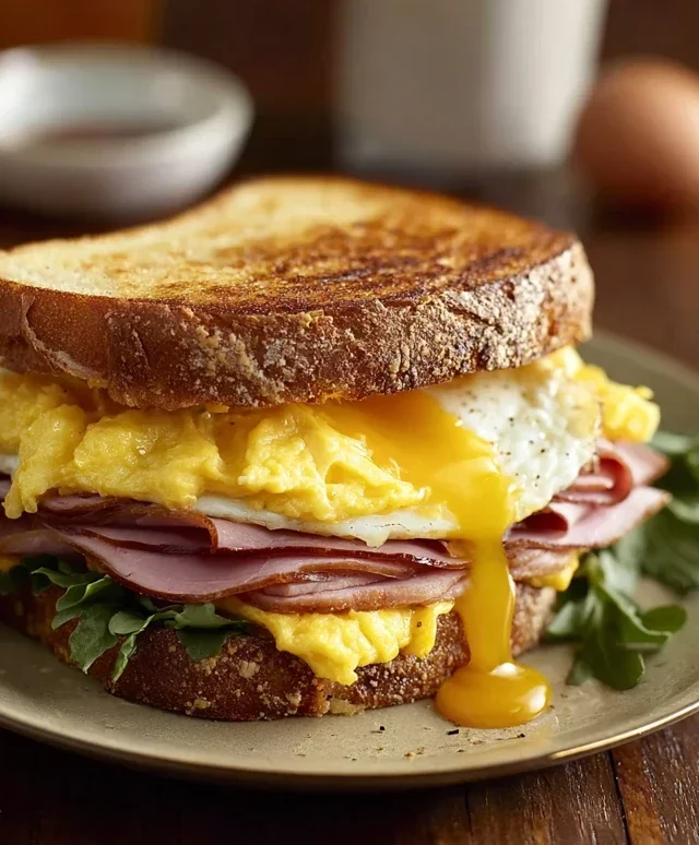 Egg and Beef Beef Ham Breakfast Sandwich
