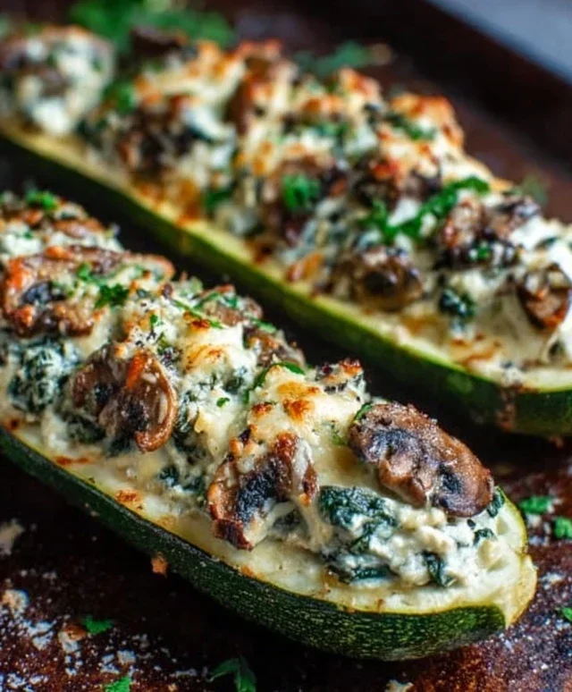 Spinach, Mushroom, and Ricotta Stuffed Zucchini Boats Recipe