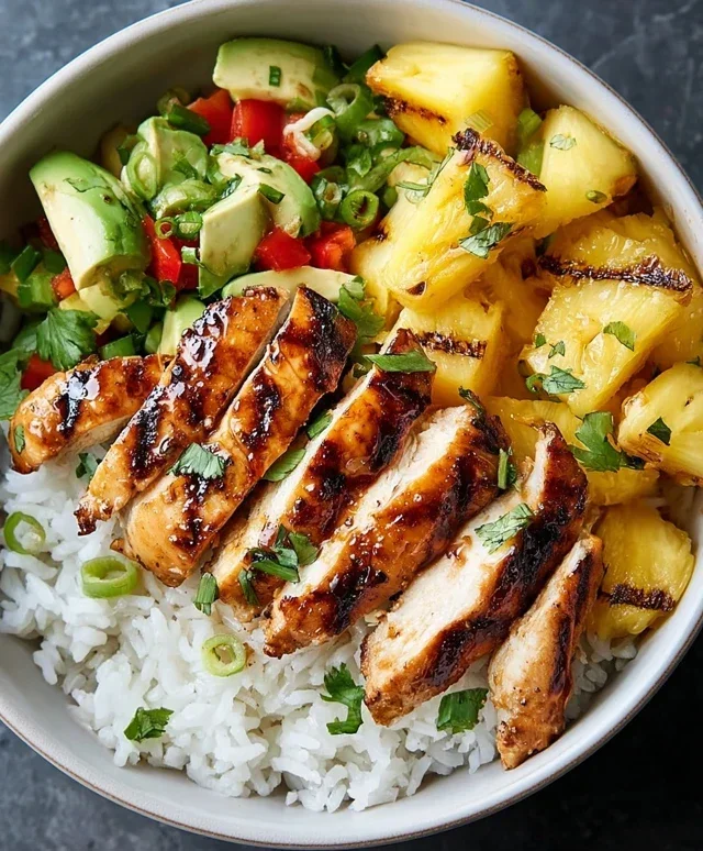 Grilled Chicken and Pineapple Bowls with Coconut Rice