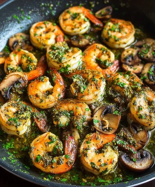 Pesto Shrimp with Mushrooms