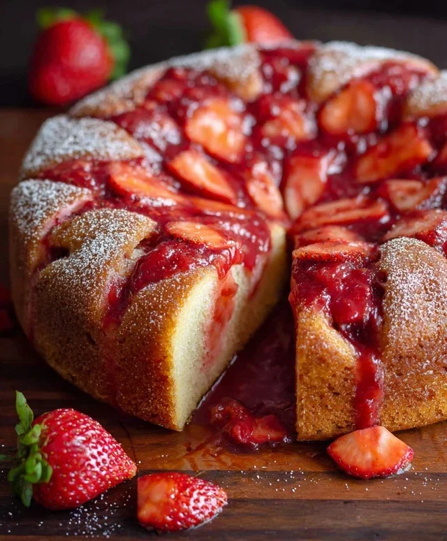 Easy Strawberry Cake with Strawberry Sauce