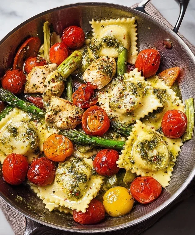 Chicken Ravioli with Pesto and Veggies