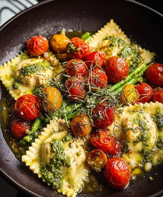 Chicken Ravioli with Pesto and Veggies
