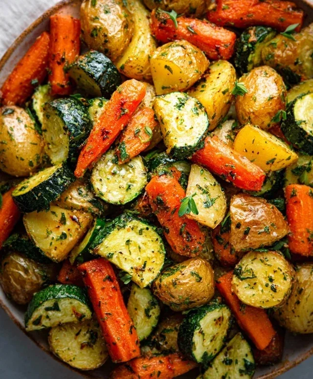 Garlic Herb Roasted Potatoes Carrots and Zucchini