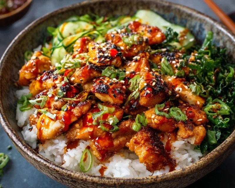 Spicy Honey-Gin Extract Extractger Chicken Bowls with Yum Yum Sauce