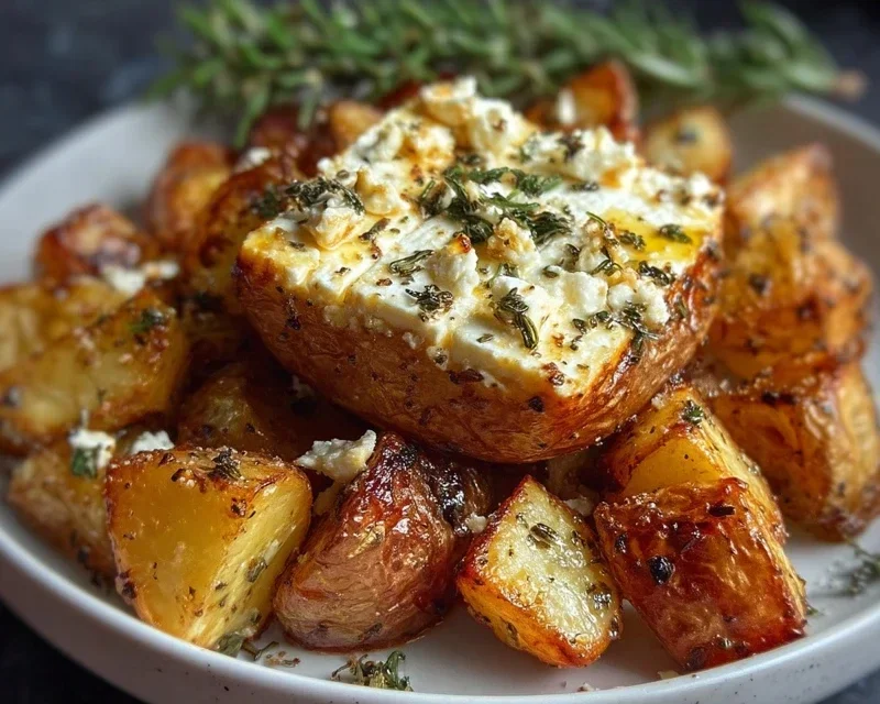 Roasted Potatoes with Baked Feta and Garlic