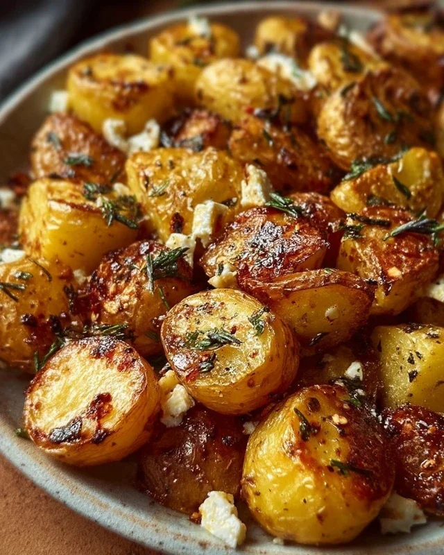 Roasted Potatoes with Baked Feta and Garlic
