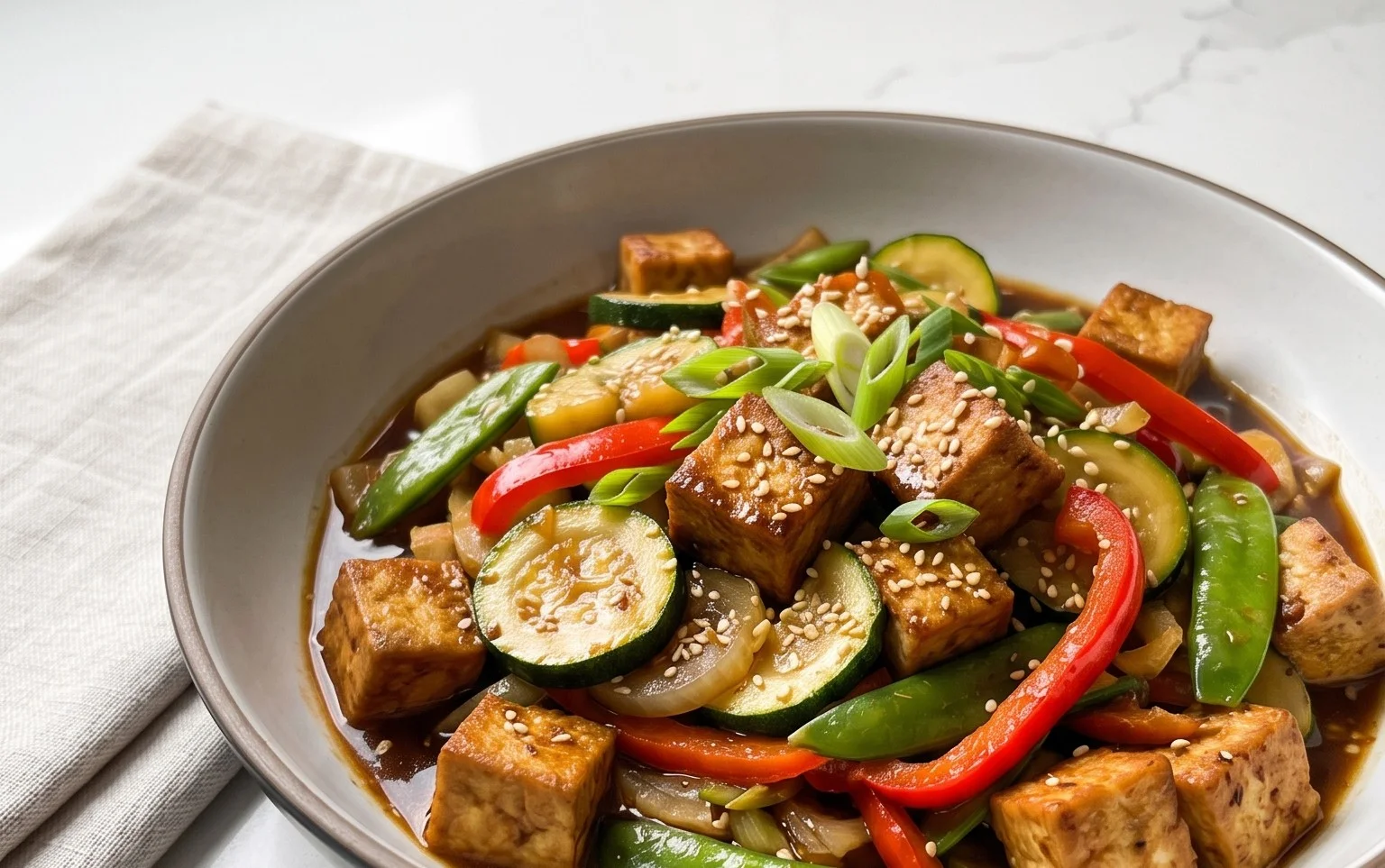 Zucchini Stir Fry With Tofu (Vegan)