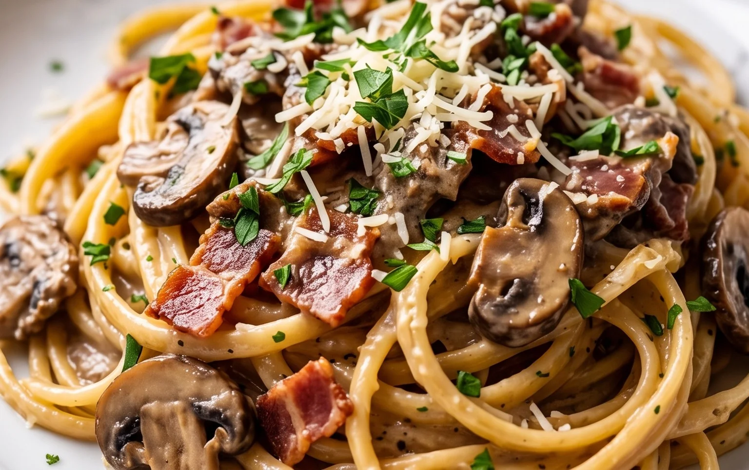 Creamy Beef Bacon and Mushroom Pasta