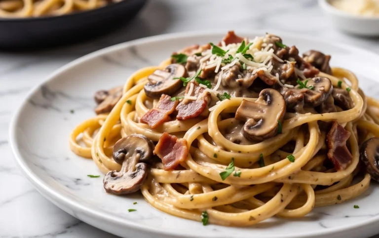 Creamy Beef Bacon and Mushroom Pasta