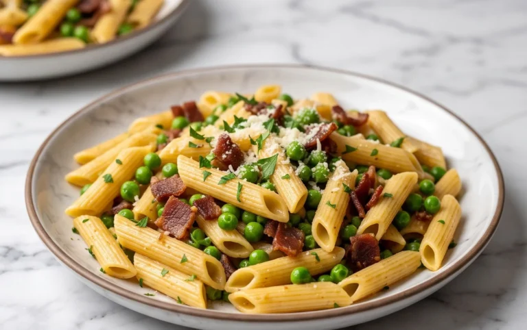 Penne Pasta, Peas and Beef Bacon