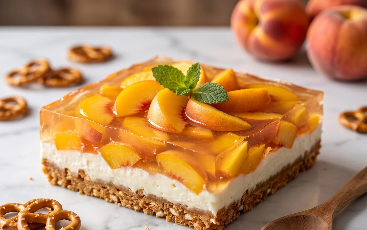Peach Pretzel Salad Dessert