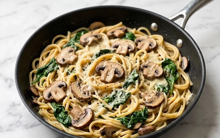 Parmesan Spinach Mushroom Pasta Skillet
