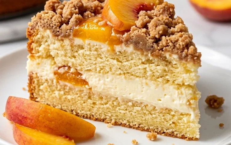 Peach Cream Cheese Cake with Streusel Topping