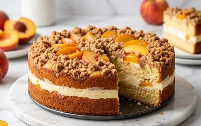 Peach Cream Cheese Cake with Streusel Topping