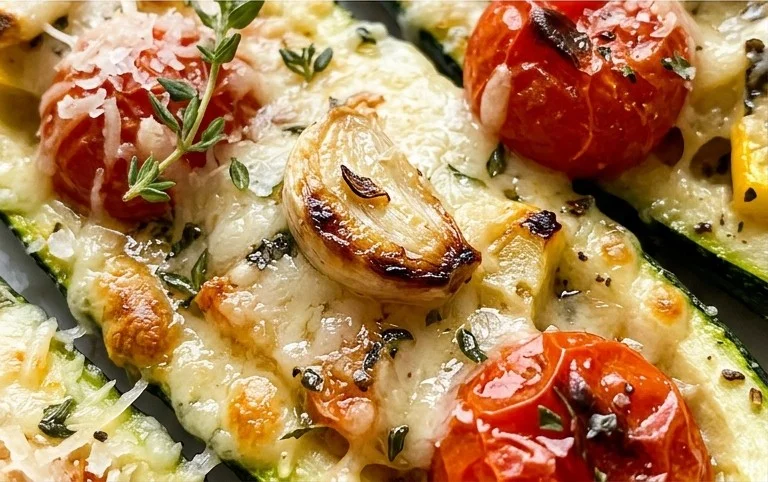Roasted Garlic-Parmesan Zucchini, Squash and Tomatoes